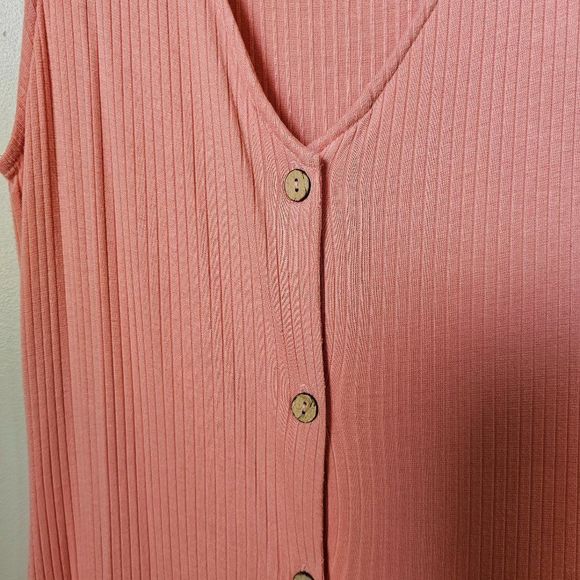 EUC WORN ONCE ROXY RIBBED PEACH DEEP V NECK BUTTONED SLEEVELESS DRESS XL - Picture 3 of 14